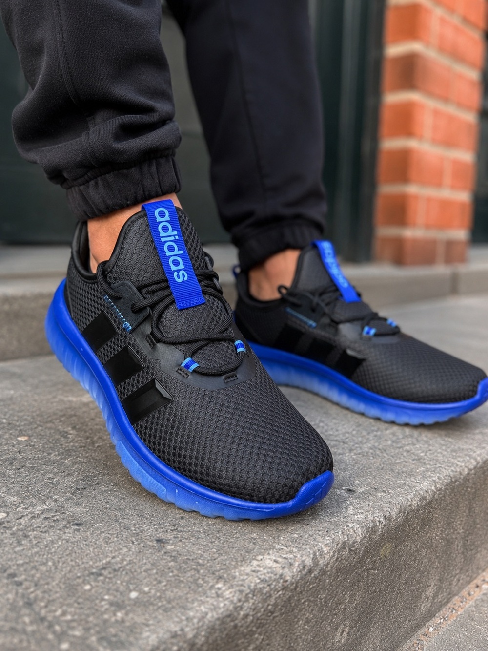 Adidas Kaptir 4.0 Youth Size 6 Black Blue Cloudfoam Running Shoes Sneakers NWT